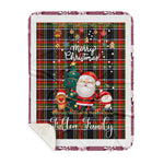 Personalized Gift Tartan Plaid Blanket Clan Fulton With Funny Santa Snowman Reindeer Merry Christmas Gift Sherpa Blanket, blue plaid sherpa blanket,blue tartan sherpa blanket,Buchan,buffalo plaid sherpa blanket,christmas sherpa blanket,Christmas Throw Blanket