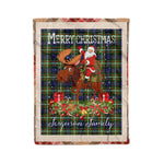 Personalized Gift Plaid Tartan Blanket Clan Ferguson With Moose Lover Xmas Gift Santa Riding Christmas Fleece Blanket