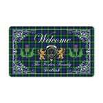 Doormat - Welcome Mat Scottish Clan Forbes Modern Tartan Door Mat, Plaid Doormat With Thistle and Two Lion Scottish