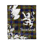 Scotstee Shop Tartan Plaid Fleece Blankets Thistle and Lion Scottish Clan Clelland Plaid Blanket