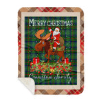 Personalized Gift Plaid Tartan Blanket Clan Cranston Modern With Moose Lover Xmas Gift Santa Riding Buffalo Plaid Christmas Sherpa Blanket