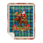 Personalized Gift Plaid Tartan Blanket Clan Gunn Ancient With Moose Lover Xmas Gift Santa Riding Buffalo Plaid Christmas Sherpa Blanket