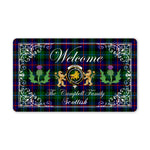 Doormat - Welcome Mat Scottish Clan Campbell Of Cawdor Modern Tartan Door Mat, Plaid Doormat With Thistle and Two Lion Scottish