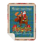 Personalized Gift Plaid Tartan Blanket Clan Lockhart Ancient With Moose Lover Xmas Gift Santa Riding Buffalo Plaid Christmas Sherpa Blanket