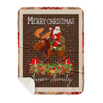 Personalized Gift Plaid Tartan Blanket Clan Innes of Cowie With Moose Lover Xmas Gift Santa Riding Buffalo Plaid Christmas Sherpa Blanket