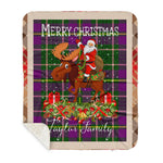 Personalized Gift Plaid Tartan Blanket Clan Taylor With Moose Lover Xmas Gift Santa Riding Buffalo Plaid Christmas Sherpa Blanket