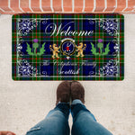 Doormat - Welcome Mat Scottish Clan Colquhoun Tartan Door Mat, Plaid Doormat With Thistle and Two Lion Scottish