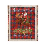 Personalized Gift Plaid Tartan Blanket Clan Fraser With Moose Lover Xmas Gift Santa Riding Christmas Fleece Blanket