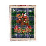 Personalized Gift Plaid Tartan Blanket Clan Wishart Hunting With Moose Lover Xmas Gift Santa Riding Christmas Fleece Blanket
