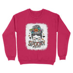 Standard Crew Neck Sweatshirt - Spooky Mama Messy Bun Skull Halloween Costume Momster Witchy Women Spooky - Scotstee Shop