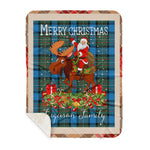 Personalized Gift Plaid Tartan Blanket Clan Ferguson Ancient With Moose Lover Xmas Gift Santa Riding Buffalo Plaid Christmas Sherpa Blanket