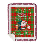 Personalized Gift Tartan Plaid Blanket Clan MacGregor Modern With Funny Santa Snowman Reindeer Merry Christmas Gift Sherpa Blanket, blue plaid sherpa blanket,blue tartan sherpa blanket,Buchan,buffalo plaid sherpa blanket,christmas sherpa blanket,Christmas Throw Blanket