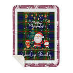 Personalized Gift Tartan Plaid Blanket Clan Dundas With Funny Santa Snowman Reindeer Merry Christmas Gift Sherpa Blanket, blue plaid sherpa blanket,blue tartan sherpa blanket,Buchan,buffalo plaid sherpa blanket,christmas sherpa blanket,Christmas Throw Blanket
