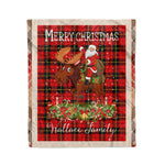 Personalized Gift Plaid Tartan Blanket Clan Wallace With Moose Lover Xmas Gift Santa Riding Christmas Fleece Blanket