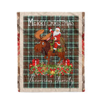 Personalized Gift Plaid Tartan Blanket Clan Thomson Weathered With Moose Lover Xmas Gift Santa Riding Christmas Fleece Blanket