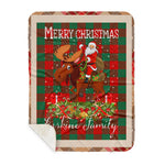 Personalized Gift Plaid Tartan Blanket Clan Erskine With Moose Lover Xmas Gift Santa Riding Buffalo Plaid Christmas Sherpa Blanket