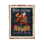 Personalized Gift Plaid Tartan Blanket Clan Campbell Of Cawdor Modern With Moose Lover Xmas Gift Santa Riding Christmas Fleece Blanket