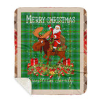 Personalized Gift Plaid Tartan Blanket Clan Cranstoun With Moose Lover Xmas Gift Santa Riding Buffalo Plaid Christmas Sherpa Blanket