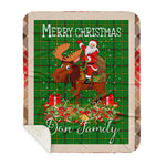 Personalized Gift Plaid Tartan Blanket Clan Don With Moose Lover Xmas Gift Santa Riding Buffalo Plaid Christmas Sherpa Blanket