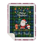 Personalized Gift Tartan Plaid Blanket Clan MacKie With Funny Santa Snowman Reindeer Merry Christmas Gift Sherpa Blanket, blue plaid sherpa blanket,blue tartan sherpa blanket,Buchan,buffalo plaid sherpa blanket,christmas sherpa blanket,Christmas Throw Blanket