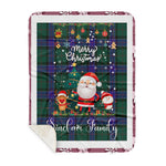 Personalized Gift Tartan Plaid Blanket Clan Sinclair Hunting Modern With Funny Santa Snowman Reindeer Merry Christmas Gift Sherpa Blanket, blue plaid sherpa blanket,blue tartan sherpa blanket,Buchan,buffalo plaid sherpa blanket,christmas sherpa blanket,Christmas Throw Blanket