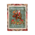 Personalized Gift Plaid Tartan Blanket Clan Kelly With Moose Lover Xmas Gift Santa Riding Christmas Fleece Blanket