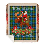 Personalized Gift Plaid Tartan Blanket Clan Grant Hunting With Moose Lover Xmas Gift Santa Riding Buffalo Plaid Christmas Sherpa Blanket