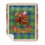 Personalized Gift Plaid Tartan Blanket Clan Marjoribanks Ancient With Moose Lover Xmas Gift Santa Riding Plaid Christmas Sherpa Blanket
