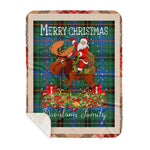 Personalized Gift Plaid Tartan Blanket Clan Davidson Ancient With Moose Lover Xmas Gift Santa Riding Buffalo Plaid Christmas Sherpa Blanket
