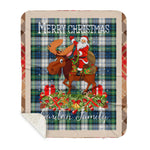 Personalized Gift Plaid Tartan Blanket Clan Gordon Dress Ancient With Moose Lover Xmas Gift Santa Riding Buffalo Plaid Christmas Sherpa Blanket