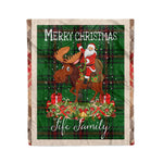 Personalized Gift Plaid Tartan Blanket Clan Fife District With Moose Lover Xmas Gift Santa Riding Christmas Fleece Blanket