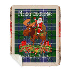 Personalized Gift Plaid Tartan Blanket Clan Wishart Hunting With Moose Lover Xmas Gift Santa Riding Buffalo Plaid Christmas Sherpa Blanket