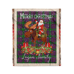 Personalized Gift Plaid Tartan Blanket Clan Logan With Moose Lover Xmas Gift Santa Riding Christmas Fleece Blanket