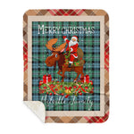 Personalized Gift Plaid Tartan Blanket Clan Melville Hunting With Moose Lover Xmas Gift Santa Riding Plaid Christmas Sherpa Blanket