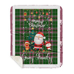 Scotstee Shop - Personalized Gift Tartan Plaid Blanket Clan Gray With Funny Santa Snowman Reindeer Merry Christmas Gift Sherpa Blanket