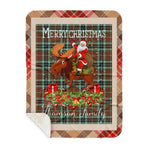 Personalized Gift Plaid Tartan Blanket Clan Thomson Weathered With Moose Lover Xmas Gift Santa Riding Buffalo Plaid Christmas Sherpa Blanket