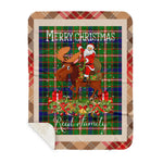 Personalized Gift Plaid Tartan Blanket Clan Reid With Moose Lover Xmas Gift Santa Riding Buffalo Plaid Christmas Sherpa Blanket