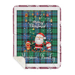Personalized Gift Tartan Plaid Blanket Clan Morrison Ancient With Funny Santa Snowman Reindeer Merry Christmas Gift Sherpa Blanket, blue plaid sherpa blanket,blue tartan sherpa blanket,Buchan,buffalo plaid sherpa blanket,christmas sherpa blanket,Christmas Throw Blanket