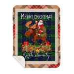 Personalized Gift Plaid Tartan Blanket Clan Keith Modern With Moose Lover Xmas Gift Santa Riding Buffalo Plaid Christmas Sherpa Blanket