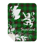 Scotstee Shop - Tartan Blanket Thistle and Lion Scottish Clan Lundin Plaid Blanket - Sherpa Blanket