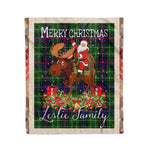 Personalized Gift Plaid Tartan Blanket Clan Leslie With Moose Lover Xmas Gift Santa Riding Christmas Fleece Blanket