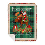 Personalized Gift Plaid Tartan Blanket Clan MacArthur Ancient With Moose Lover Xmas Gift Santa Riding Buffalo Plaid Christmas Sherpa Blanket