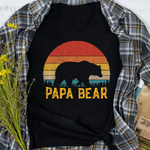 Father's Day Shirt Retro Vintage Sunset Papa Bear Hiking Camping Gift - Scotstee Shop