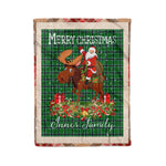 Personalized Gift Plaid Tartan Blanket Clan Innes Hunting With Moose Lover Xmas Gift Santa Riding Christmas Fleece Blanket