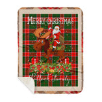 Personalized Gift Plaid Tartan Blanket Clan Pollock With Moose Lover Xmas Gift Santa Riding Buffalo Plaid Christmas Sherpa Blanket