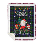 Personalized Gift Tartan Plaid Blanket Clan Mowat With Funny Santa Snowman Reindeer Merry Christmas Gift Sherpa Blanket, blue plaid sherpa blanket,blue tartan sherpa blanket,Buchan,buffalo plaid sherpa blanket,christmas sherpa blanket,Christmas Throw Blanket
