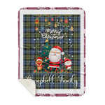 Personalized Gift Tartan Plaid Blanket Clan Campbell Faded With Funny Santa Snowman Reindeer Merry Christmas Gift Sherpa Blanket, blue plaid sherpa blanket,blue tartan sherpa blanket,Buchan,buffalo plaid sherpa blanket,christmas sherpa blanket,Christmas Throw Blanket