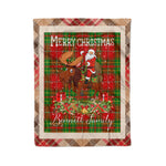 Personalized Gift Plaid Tartan Blanket Clan Burnett Ancient With Moose Lover Xmas Gift Santa Riding Christmas Fleece Blanket