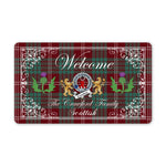 Doormat - Welcome Mat Scottish Clan Badge Crawford Tartan Door Mat, Plaid Doormat With Thistle and Two Lion Scottish