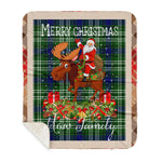 Personalized Gift Plaid Tartan Blanket Clan Mow With Moose Lover Xmas Gift Santa Riding Plaid Christmas Sherpa Blanket